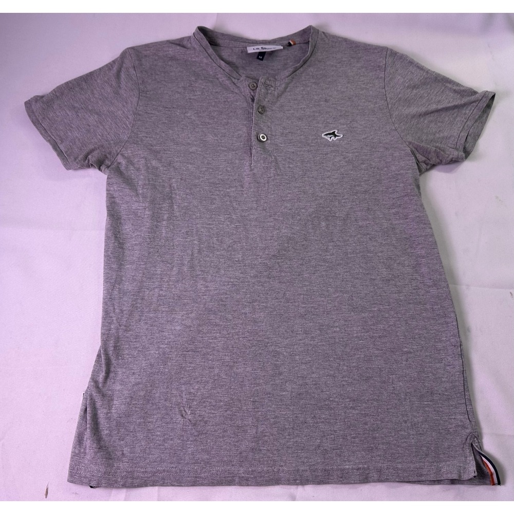 Le Shark Chasing The Dream Men's Grey Henley Shirt Shark Logo Mod Retro Casual M